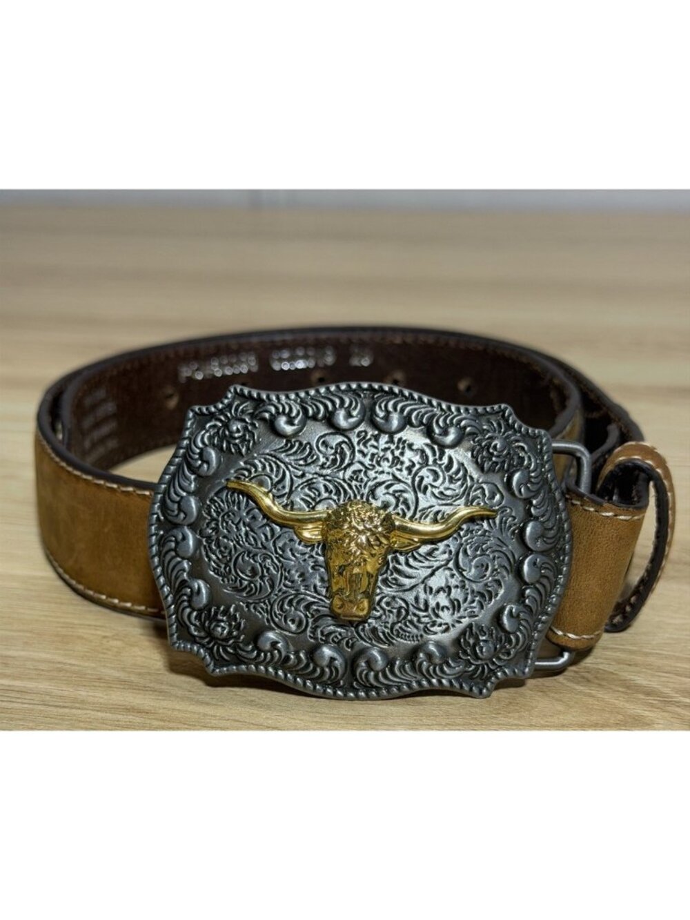 Cavenders Belt Womens 28 Brown Leather W/ Longhorn Buckle Western Cowgirl Rodeo